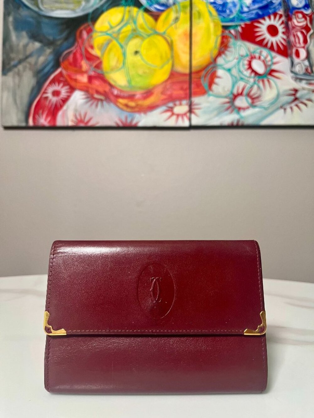 Cartier Must de Cartier Vintage Burgundy Leather Kisslock Bifold Wallet